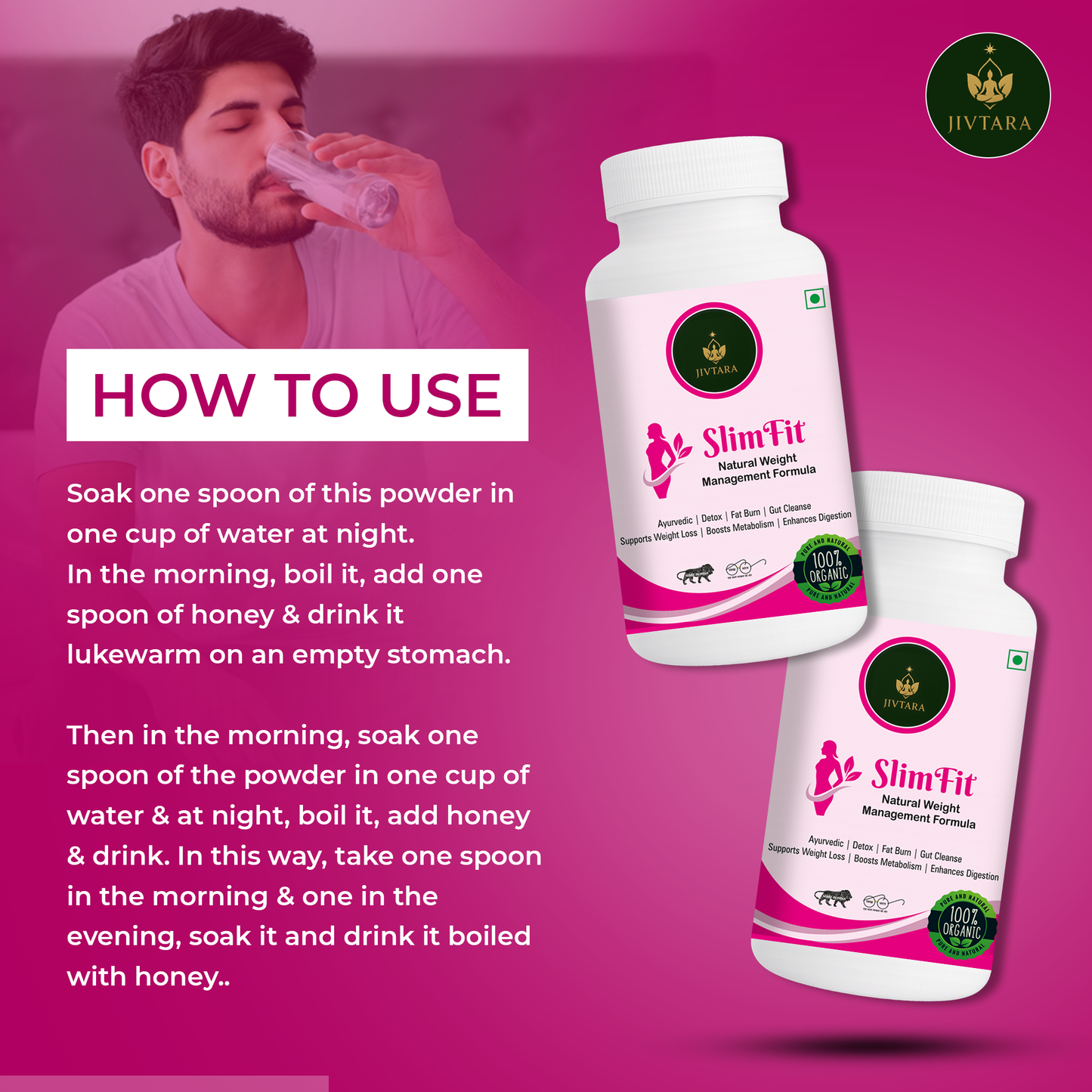 Jivtara Slim Fit – Ayurvedic Slimming Powder for Natural Weight Loss, Fat Burning, Detox & Improved Digestion