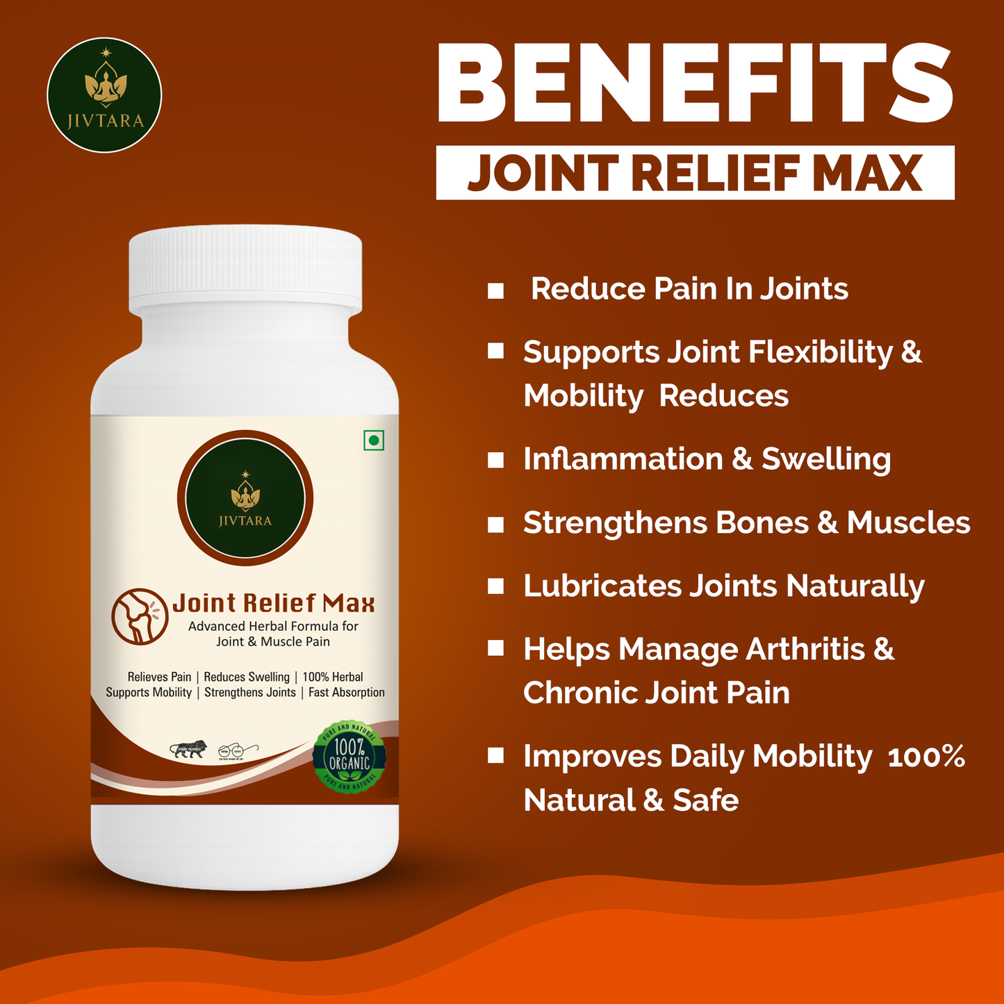 Jivtara Joint Relief Max – Ayurvedic Pain Relief Powder for Joint Pain, Stiffness & Inflammation | Natural Support for Bone Strength, Flexibility & Mobility | Herbal Formula for Men & Women