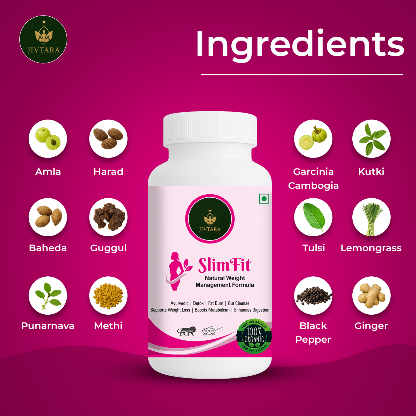 Jivtara Slim Fit – Ayurvedic Slimming Powder for Natural Weight Loss, Fat Burning, Detox & Improved Digestion
