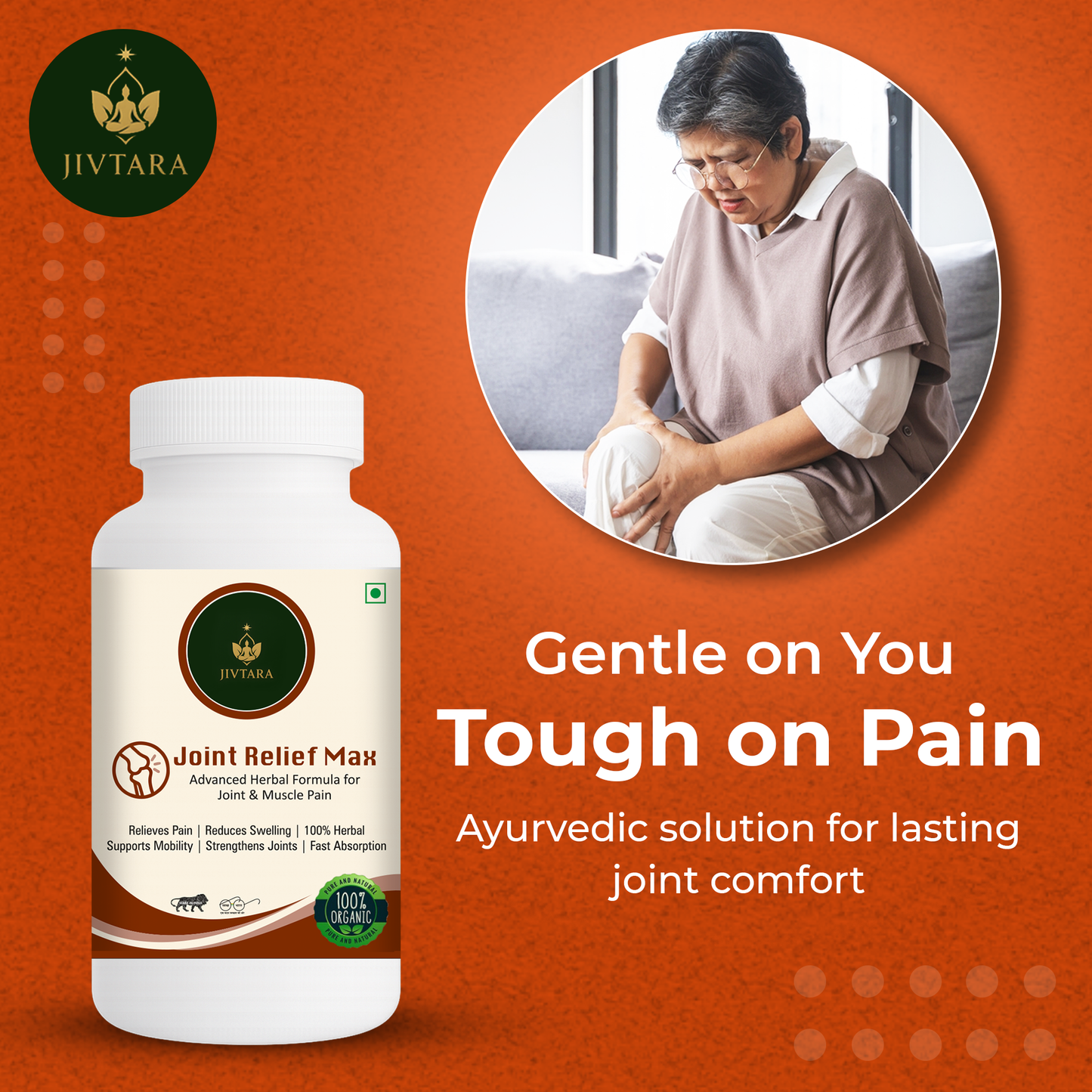 Jivtara Joint Relief Max – Ayurvedic Pain Relief Powder for Joint Pain, Stiffness & Inflammation | Natural Support for Bone Strength, Flexibility & Mobility | Herbal Formula for Men & Women