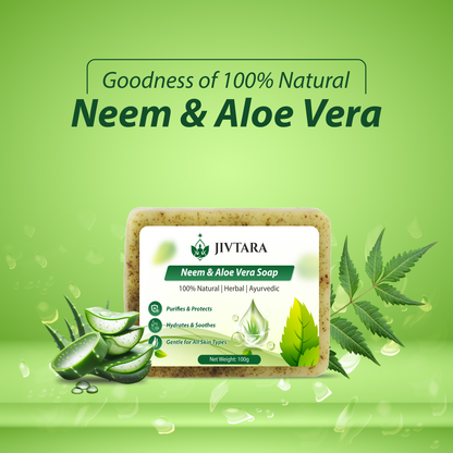 JIVTARA Neem & Aloe Vera Ayurvedic Soap – Natural Herbal Bathing Bar for Clear, Healthy & Hydrated Skin – 100g (Pack of 3) | Sulphate-Free, Paraben-Free, Gentle for All Skin Types