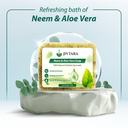 JIVTARA Neem & Aloe Vera Ayurvedic Soap – Natural Herbal Bathing Bar for Clear, Healthy & Hydrated Skin – 100g (Pack of 3) | Sulphate-Free, Paraben-Free, Gentle for All Skin Types